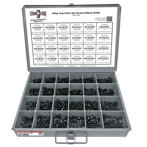 Boltsandnuts.Com Inch Alloy Steel Cup Point Allen Socket Set Screw Black Oxide - 1441 PCS Assortment Kit #216 - main